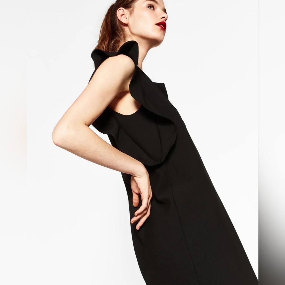 Zara Women Black Ruffle Sleeve Mini dress - Picture 3 of 12